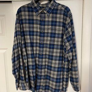 Eddie Bauer Plaid Button-Down Long Sleeve Shirt- Blue, White, and Black